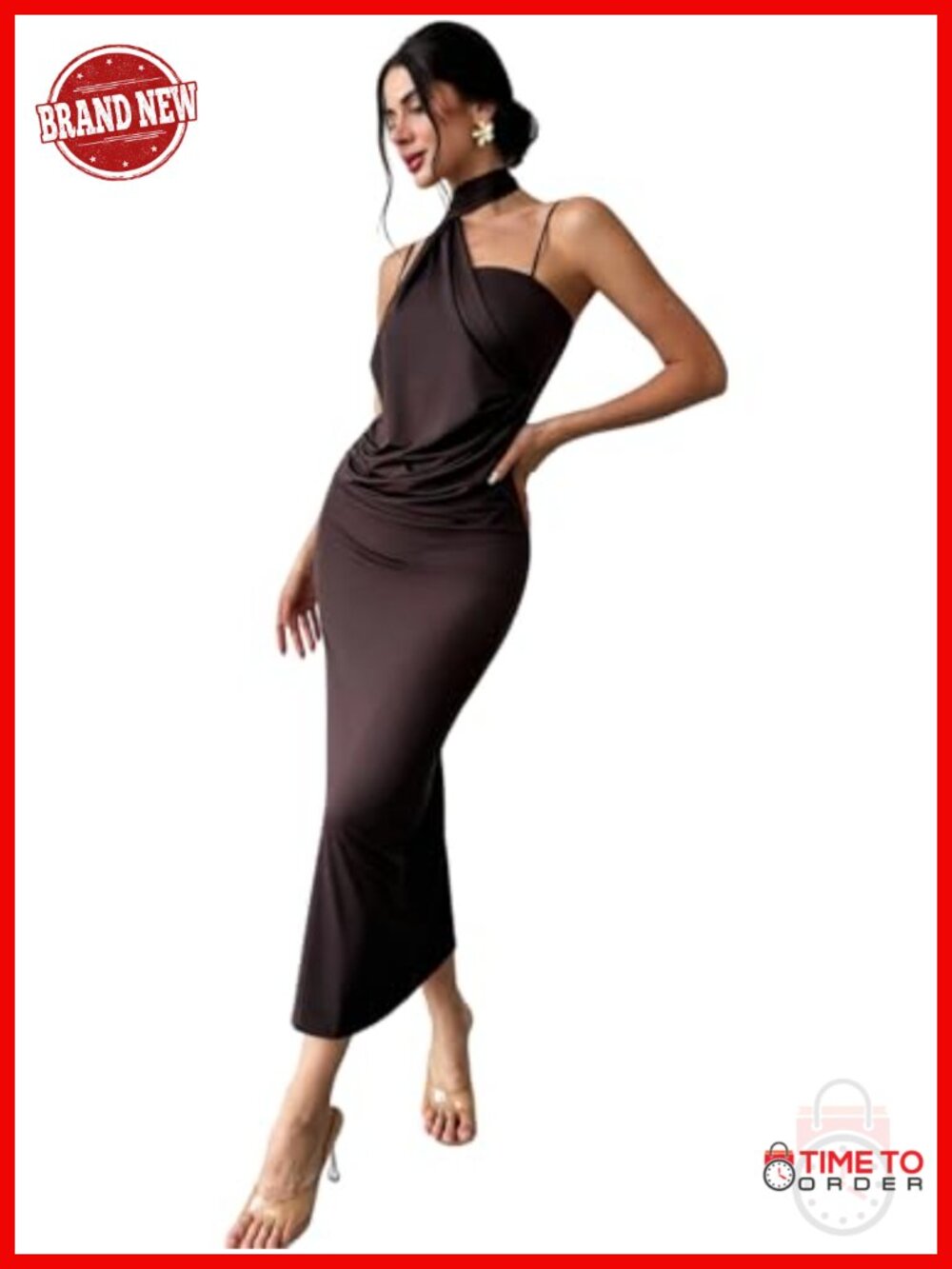 Women's Sleeveless One Shoulder Ruched Bodycon Maxi Dress Slim Fit Summer Party